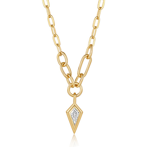 Ania Haie Sparkle CZ Drop Pendant Chunky Chain Gold-plated Sterling Silver Necklace