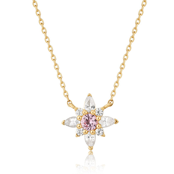 Ania Haie 14k Yellow Gold White and Pink Sapphire Flower Necklace