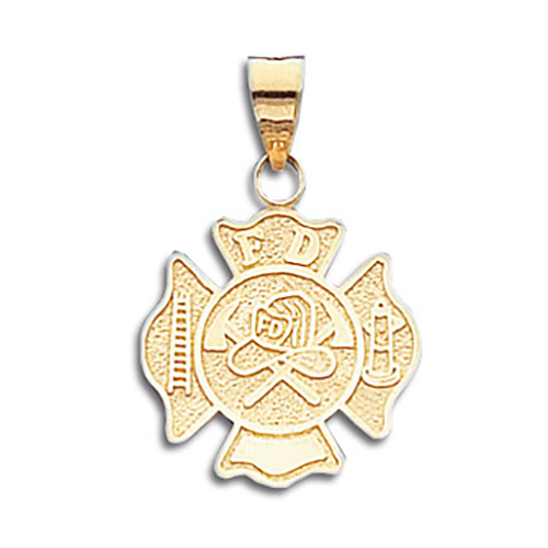 14kt Yellow Gold 3/4in Fire Dept Shield Pendant