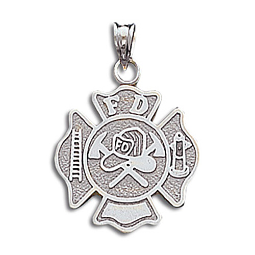 14kt White Gold 3/4in Fire Dept Shield Pendant