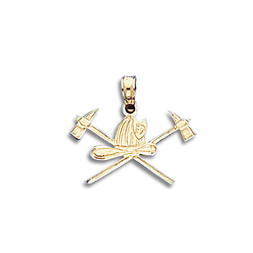14kt Yellow Gold 1/2in Firefighter Helmet and Axes Pendant
