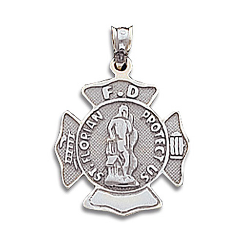 14kt White Gold 7/8in St. Florian Firefighter Pendant