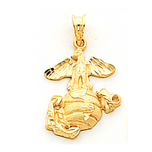 10k Yellow Gold USMC Eagle Globe And Anchor Insignia Pendant 3/4in
