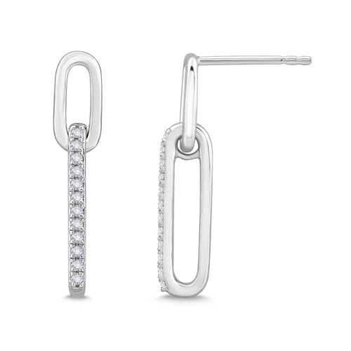 14k White Gold 1/10 ct tw Diamond Paperclip Link Earrings