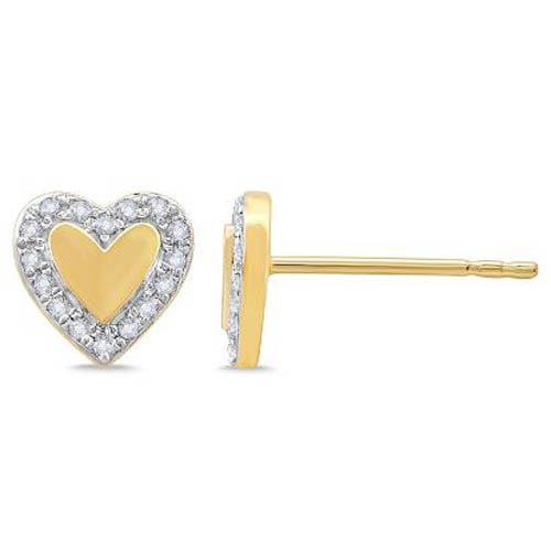 14k Yellow Gold 1/8 ct tw Diamond Heart Button Earrings