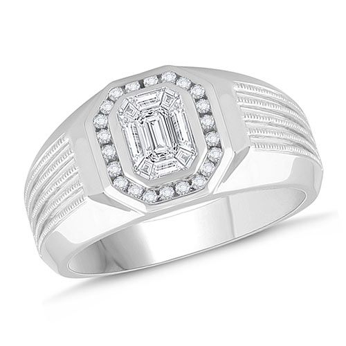 14k White Gold Men's 3/4 ct tw Diamond Mosaic Ring