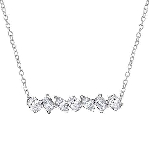 14k White Gold 1/2 ct tw Diamond Medley Bar Necklace