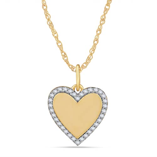 14k Yellow Gold 1/6 ct tw Diamond Heart Medallion Necklace