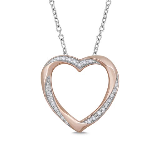 14k Rose Gold 1/10 ct tw Diamond Open Heart Necklace