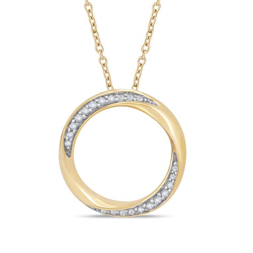 14k Yellow Gold 1/10 ct tw Diamond Swirl Open Circle Necklace