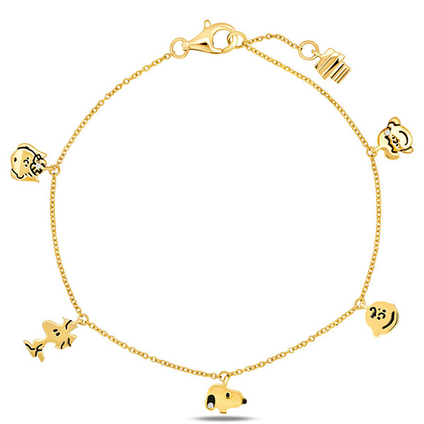 Gold-plated Sterling Silver Snoopy and Friends Charm Bracelet