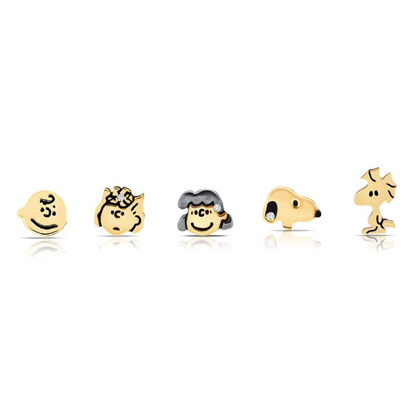 Gold-plated Sterling Silver Snoopy and the Peanuts Gang Earrings Set