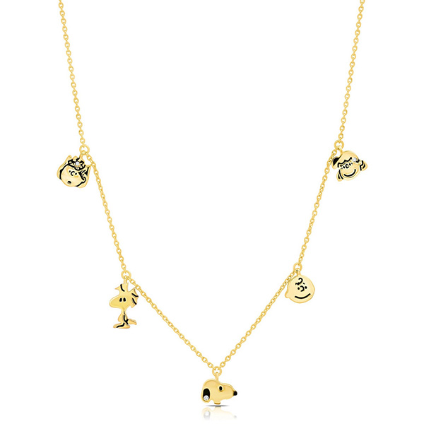 Gold-plated Sterling Silver Snoopy and the Peanuts Gang Charm Necklace