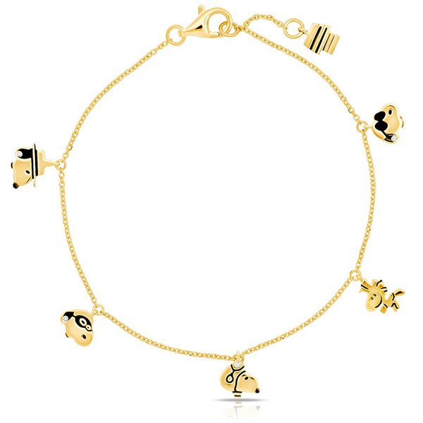 Gold-plated Sterling Silver Snoopy and Woodstock Charm Bracelet