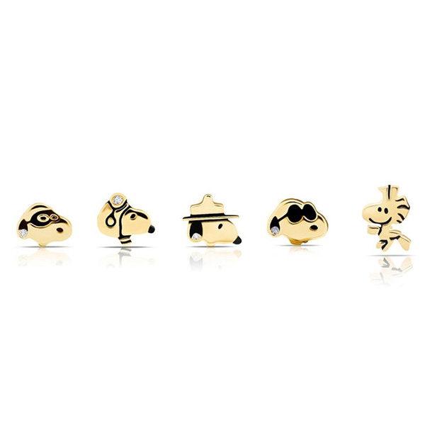 Gold-plated Sterling Silver Snoopy and Woodstock Earrings Set