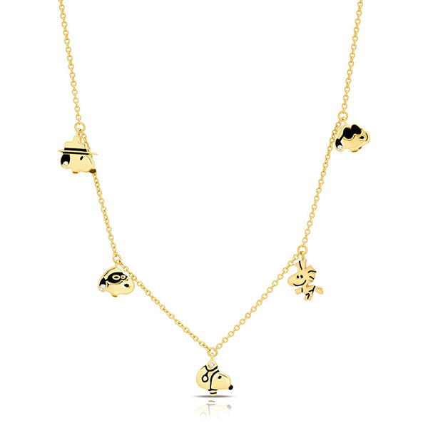 Gold-plated Sterling Silver Snoopy and Woodstock Charm Necklace