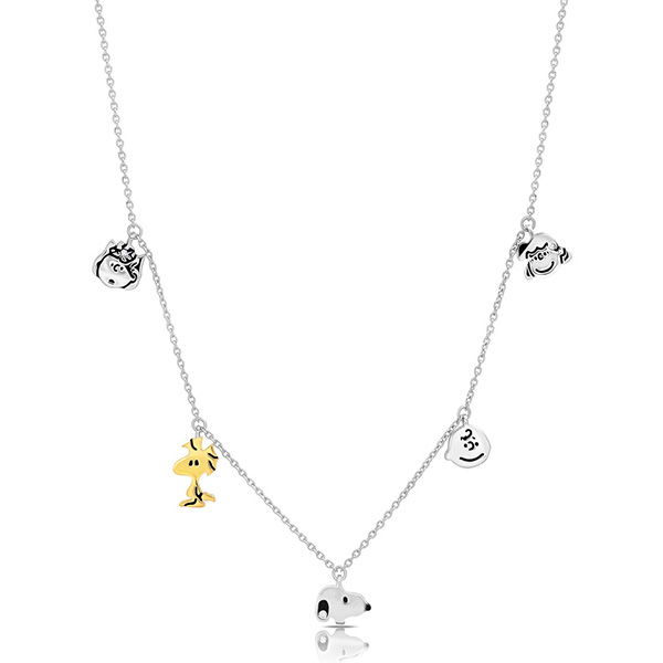Sterling Silver Snoopy and the Peanuts Gang Charm Necklace
