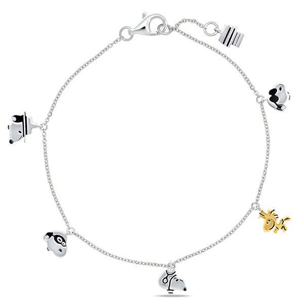 Sterling Silver Snoopy and Woodstock Charm Bracelet