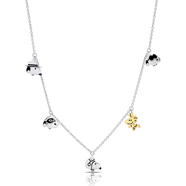 Sterling Silver Snoopy and Woodstock Charm Necklace