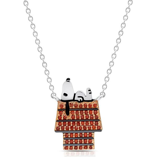 Sterling Silver Snoopy Resting on His Doghouse Necklace