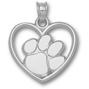Sterling Silver 5/8in Clemson Tigers Heart Pendant