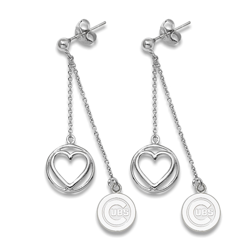 Sterling Silver Chicago Cubs Beloved Heart Earrings