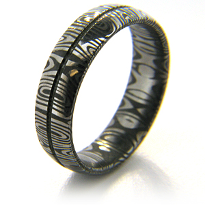 6mm Domed Damascus Steel Ring with Channel