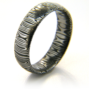6mm Domed Damascus Steel Ring