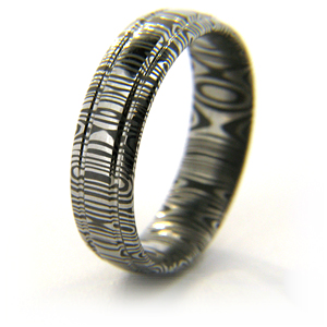 6mm Domed Damascus Steel Ring with Channels