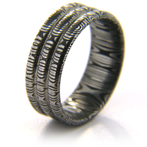 8mm Damascus Steel Ring with Three Channels