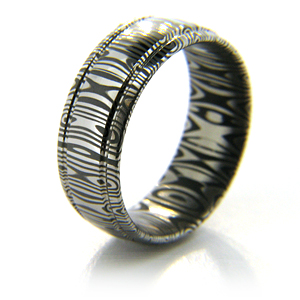 8mm Damascus Steel Ring with Side Channels