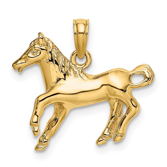 14k Yellow Gold Rearing Up Horse Pendant