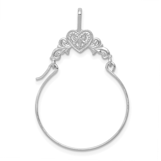 14k White Gold Bow in Heart Charm Holder Pendant