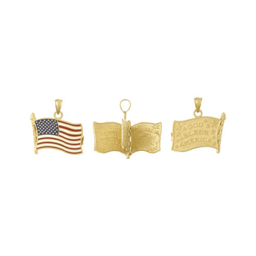 14k Yellow Gold American Flag Pledge of Allegiance Pendant