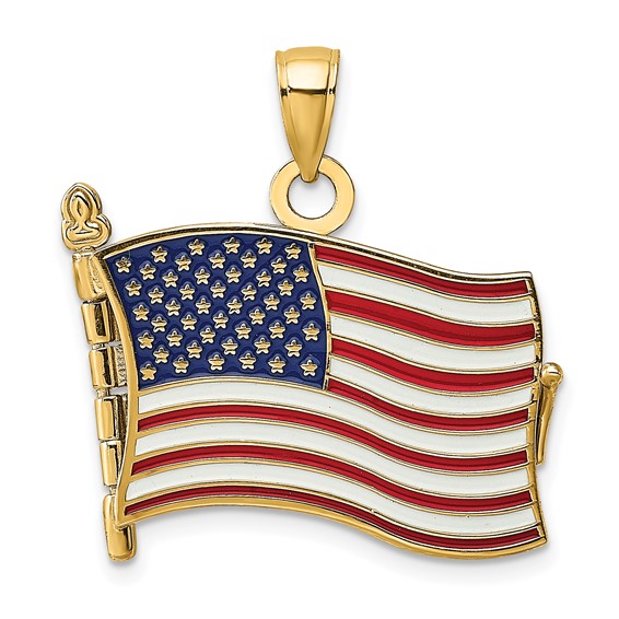 14k Yellow Gold American Flag Pledge of Allegiance Pendant