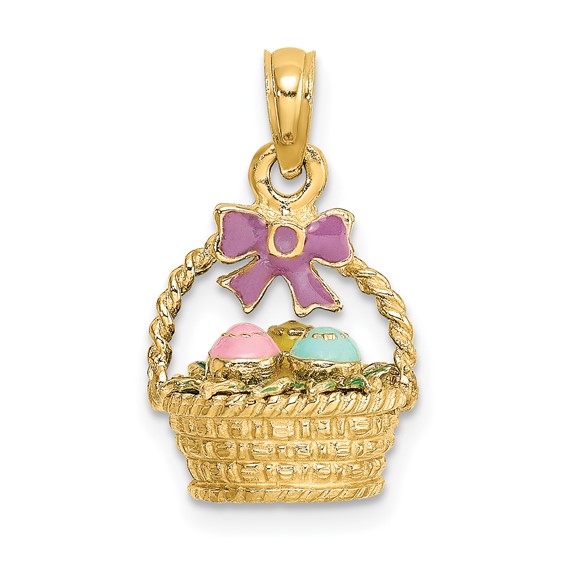 14k Yellow Gold 3/4in 3-D Easter Basket Pendant