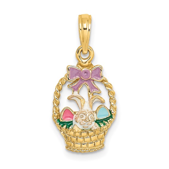 14k Yellow Gold 5/8in Easter Bunny Basket Pendant