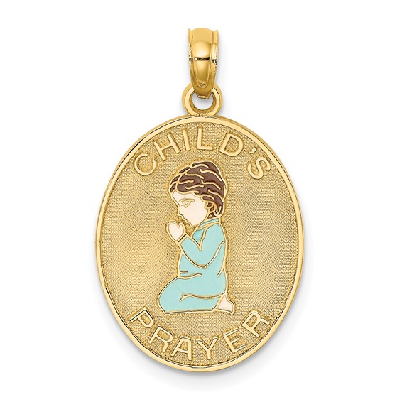  14k Yellow Gold Boy Praying Pendant with Enamel 