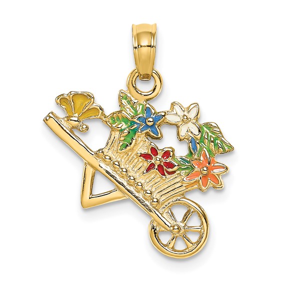 14k Yellow Gold 1in Flower Cart Pendant