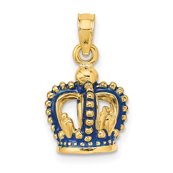 14kt Yellow Gold Crown Blue Enamel Pendant with Cross