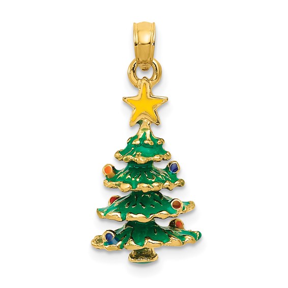 14k Yellow Gold 3/4in 3-D Christmas Tree Ornaments Pendant