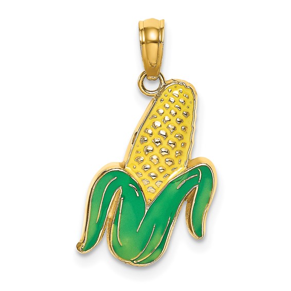 14k Yellow Gold 5/8in Ear of Corn Enamel Pendant