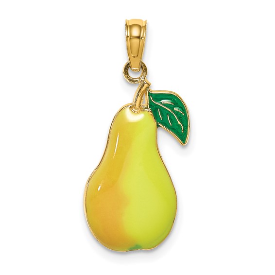 14k Yellow Gold 3/4in Pear Pendant with Enamel