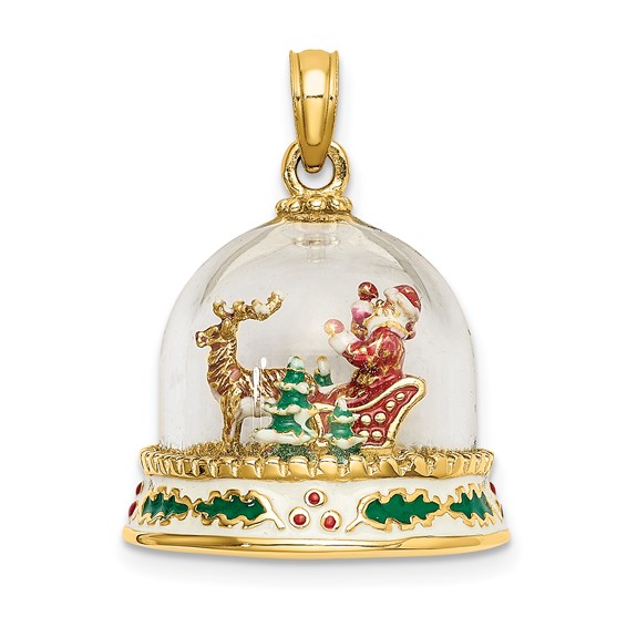 14k Yellow Gold 3-D Santa Snow Globe Pendant