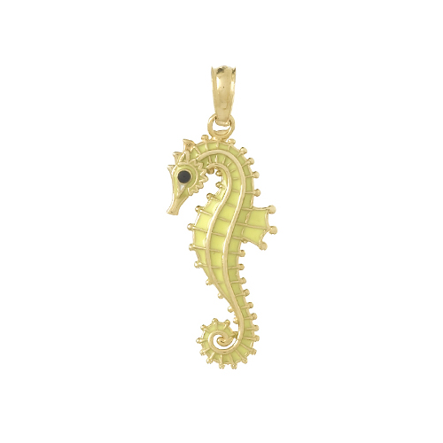 14k Yellow Gold Seahorse Pendant with Yellow Enamel 7/8in