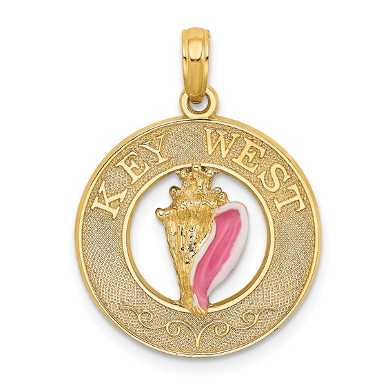 14kt Yellow Gold Key West Pendant with Enamel Conch 3/4in