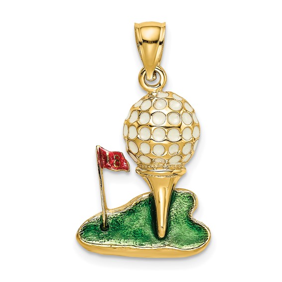 14k Yellow Gold Enamel Golf Ball Pendant 