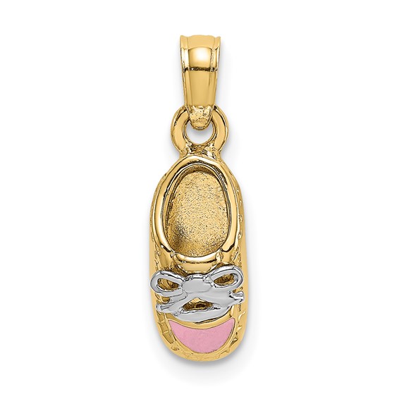 14k Yellow Gold Baby Girl Pink Shoe Pendant