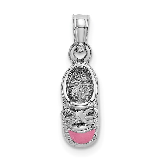 14k White Gold Baby Girl Pink Shoe Pendant