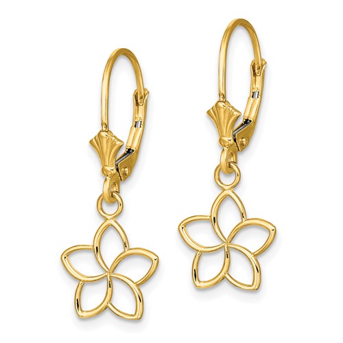 14k Yellow Gold Flower Leverback Earrings